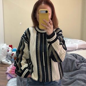 Vtg Chunky Cable Knit Cosby Sweater Mens Alan Stuart Sz M Multicolor Grandpacore